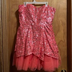 Deb coral sequin homecoming dress size 16/17